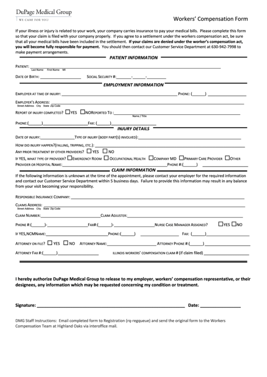Workers Compensation Form - Dupage Medical Group