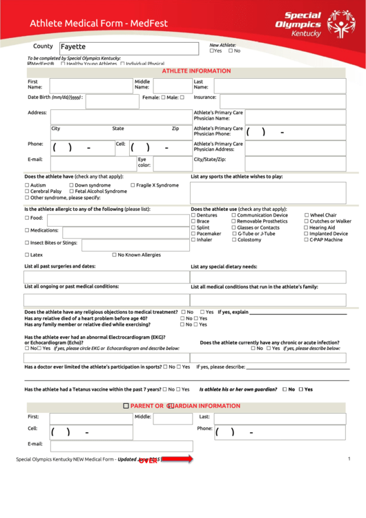 Special Olympics Medical Form Printable pdf
