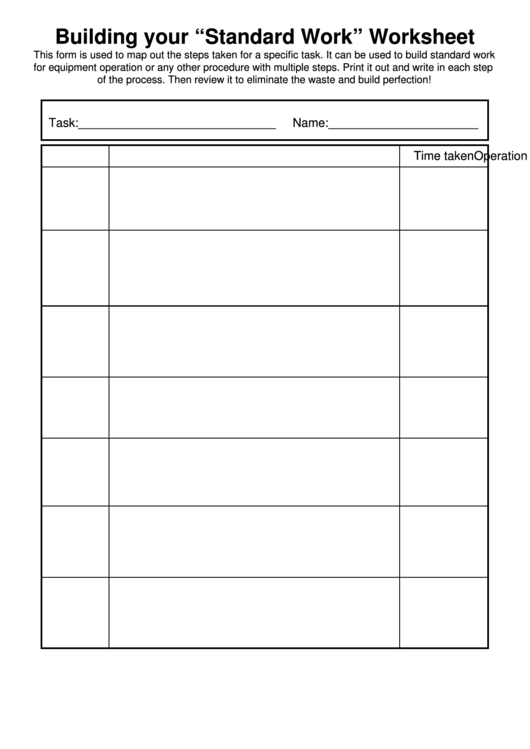 Building Your Standard Work Worksheet Printable pdf