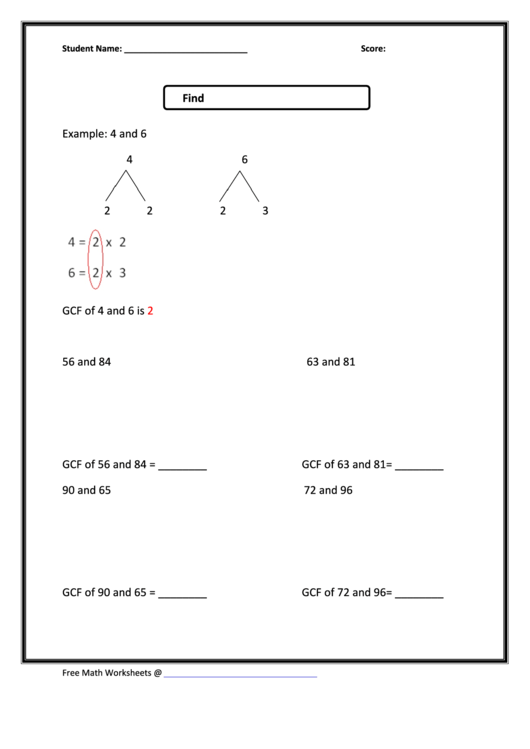 Finding G.c.f By Factor Tree Method Worksheet Printable pdf