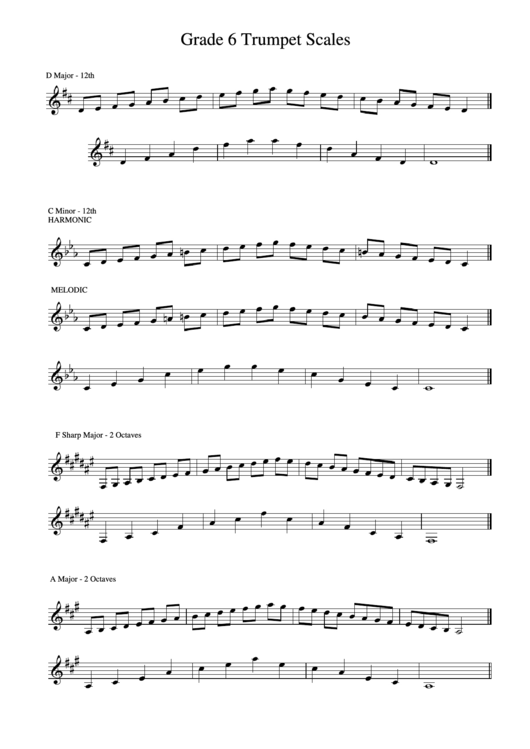 Grade 6 Trumpet Scales Printable pdf