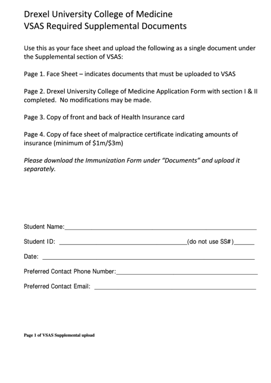 Supplemental Vsas Application For 4th Year Clinical Elective By A Visiting Student Printable pdf