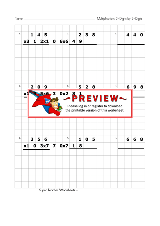 Multiplication: 3-Digit By 3-Digit Printable pdf