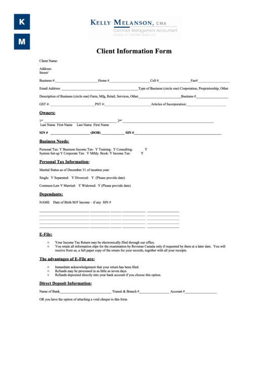 Client Information Form Printable pdf