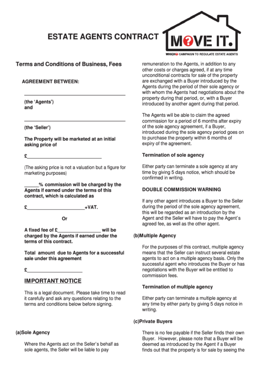 Estate Agents Contract Template Printable pdf
