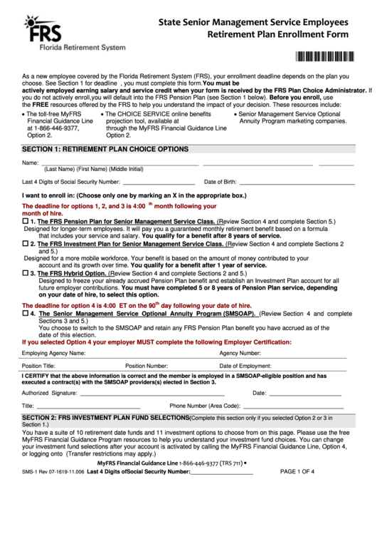 State Senior Management Service Employees - Retirement Plan Enrollment Form Printable pdf