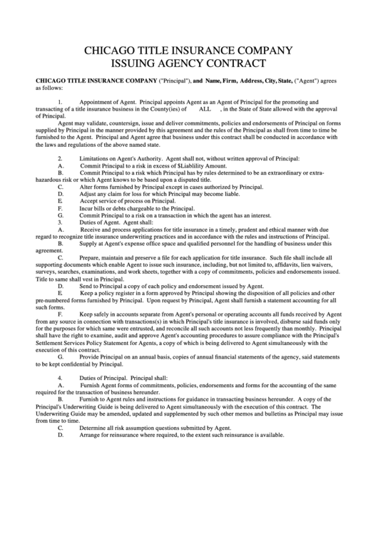 Chicago Title Insurance Company Issuing Agency Contract Printable pdf