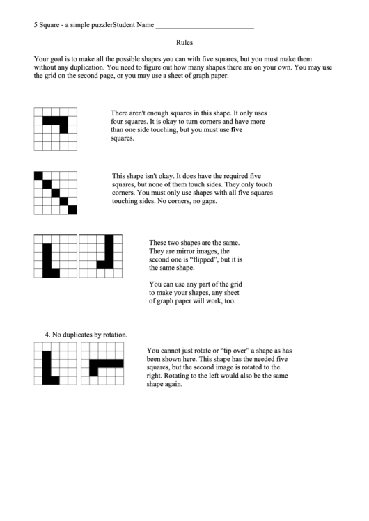 5 Square - A Simple Puzzler Game Printable pdf