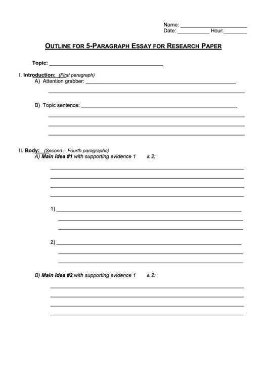 Outline For 5-Paragraph Essay For Research Paper Printable pdf