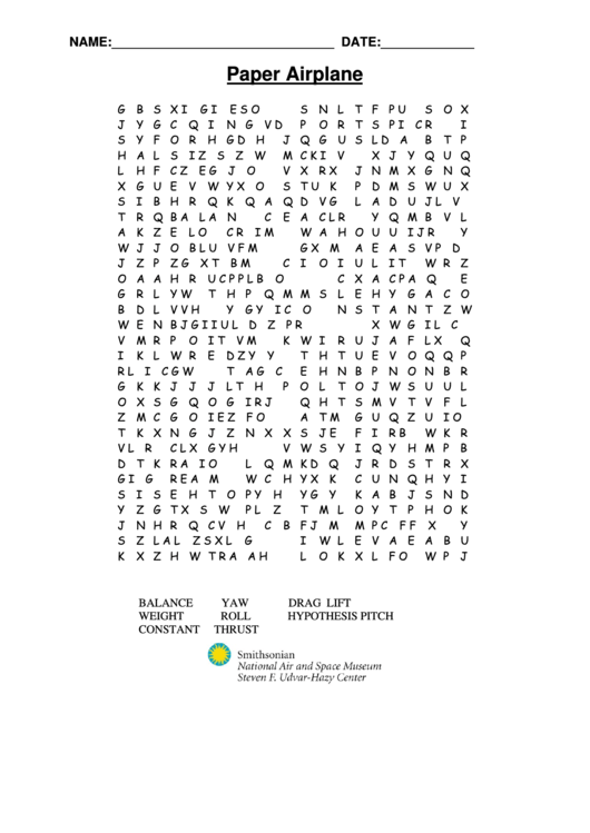 Paper Airplane Word Search Puzzle Template Printable pdf