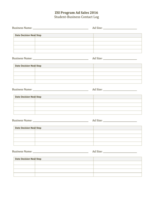 Student-Business Contact Log Template Printable pdf