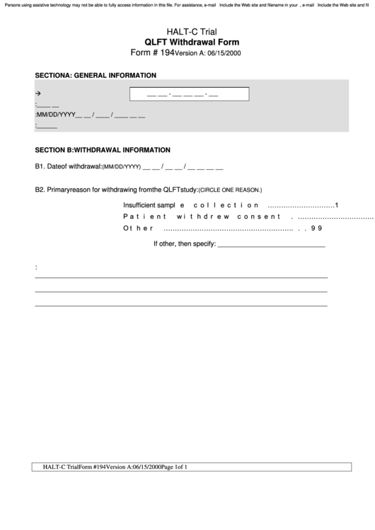 Form 194 - Qlft Withdrawal Form Printable pdf