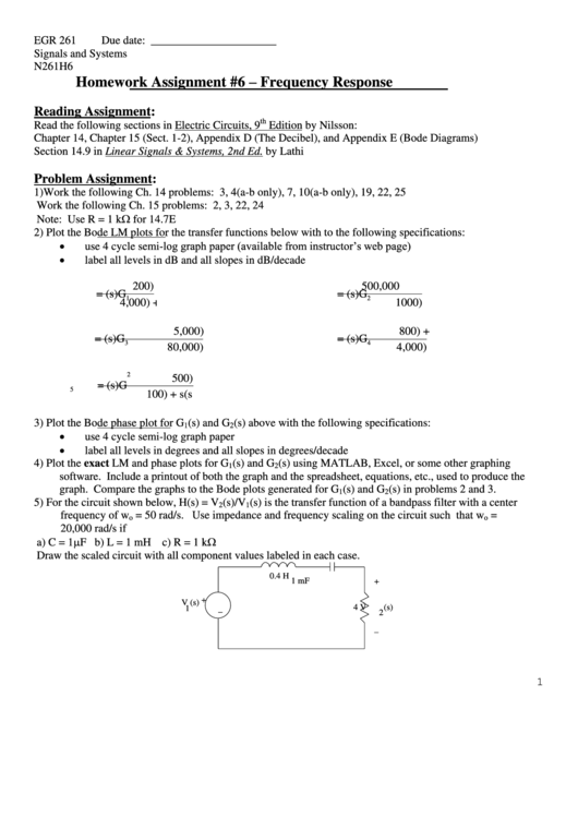 Frequency Response Worksheet Printable pdf