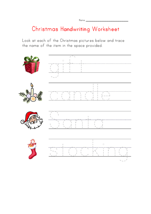 Christmas Handwriting Worksheet Printable pdf
