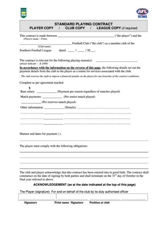Standard Playing Contract Printable pdf