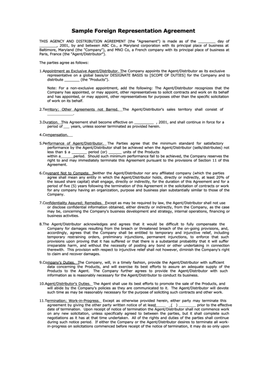Sample Foreign Representation Agreement Printable pdf