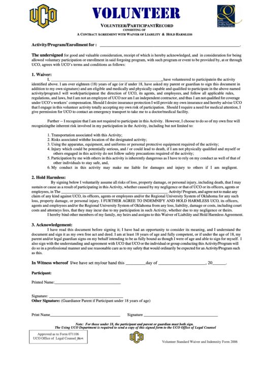 Fillable Waiver Of Liability And Hold Harmless Agreement Printable pdf
