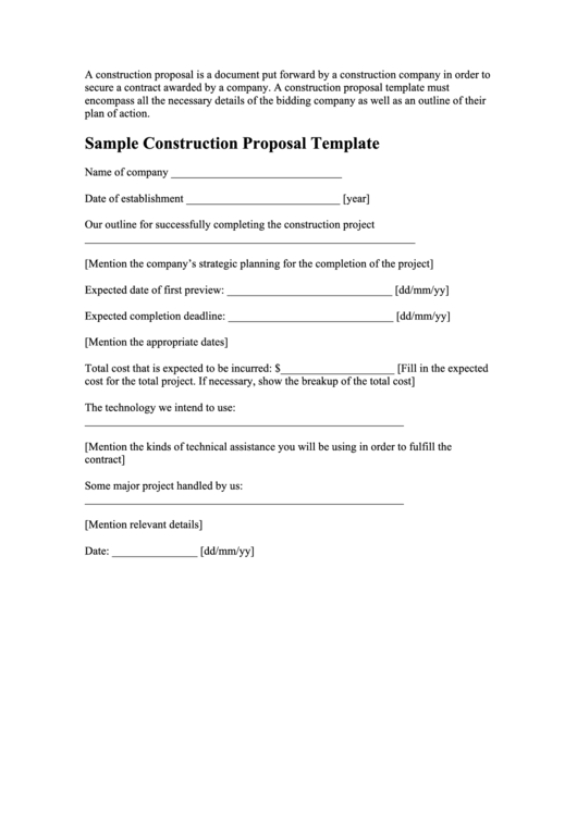 Sample Construction Proposal Template Printable pdf