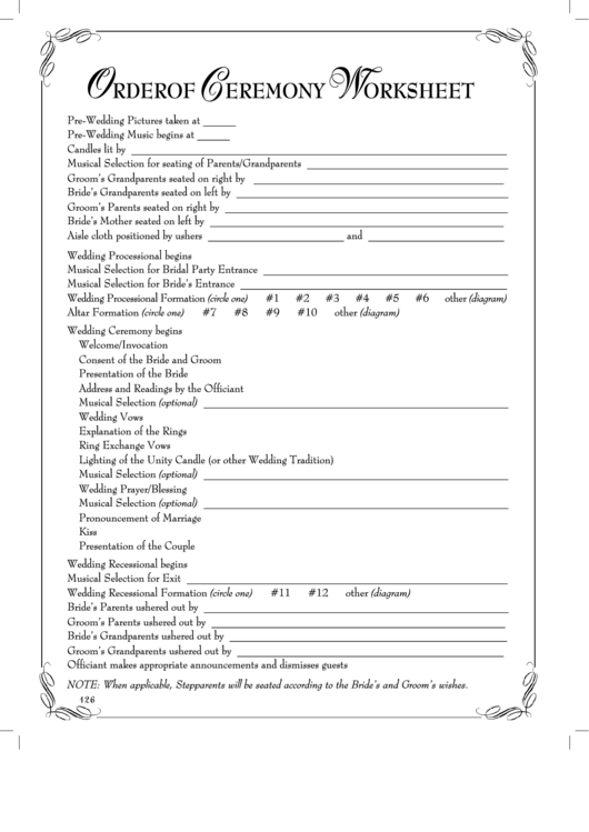 Order Of Ceremony Worksheet Printable pdf