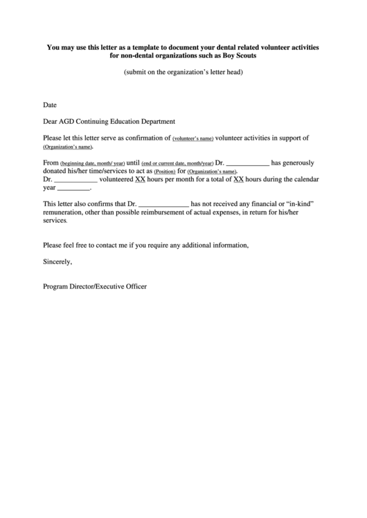 Volunteer Activities Confirmation Letter Template