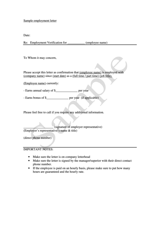 Sample Employment Confirmation Letter Template Printable pdf