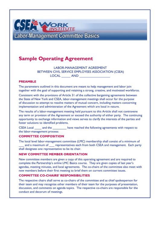 Sample Operating Agreement Printable pdf