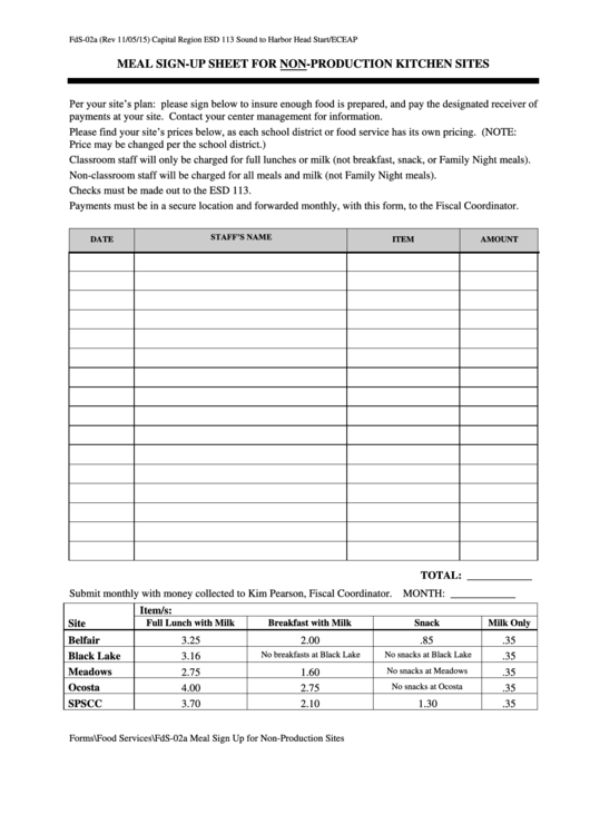 Lunch Sign Up Sheet Template