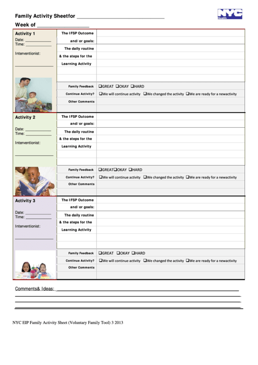 Family Activity Sheet For Nyc