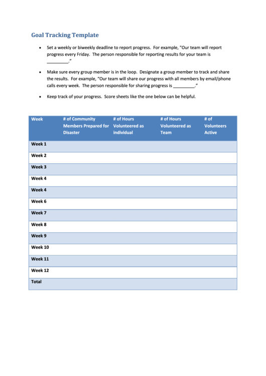 Goal Tracking Template Printable pdf