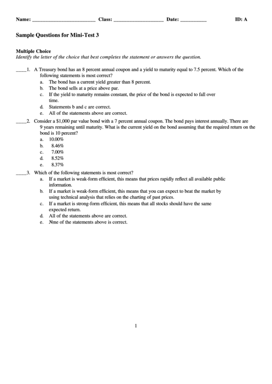 Sample Questions For Mini Test Template Printable pdf