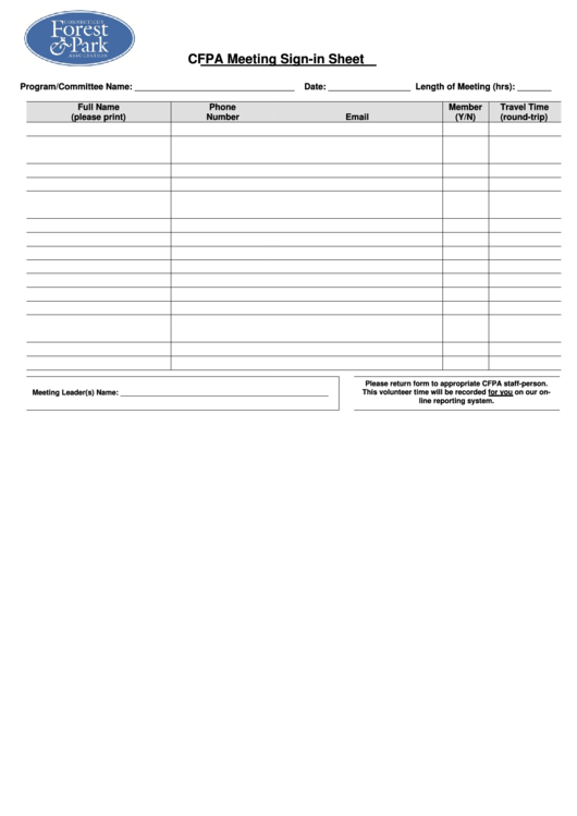 Cfpa Meeting Sign-In Sheet Template Printable pdf