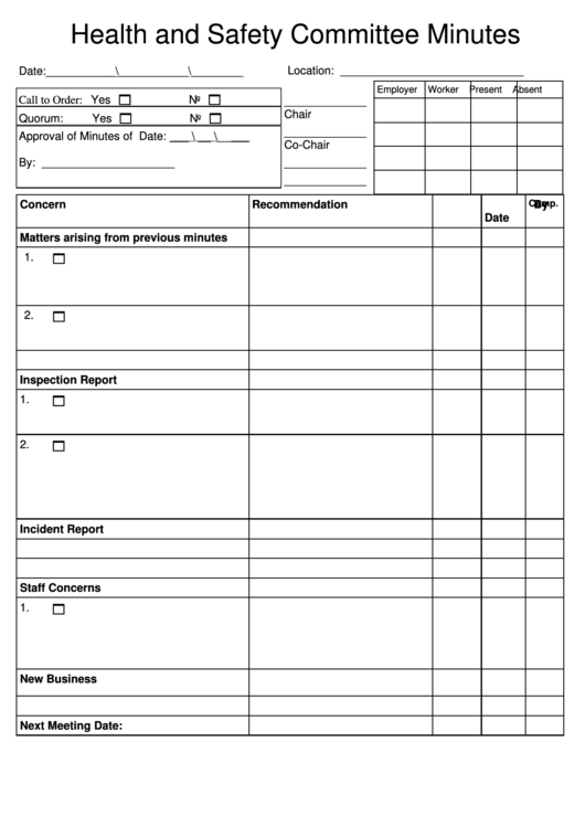 Health And Safety Committee Minutes Template printable pdf download