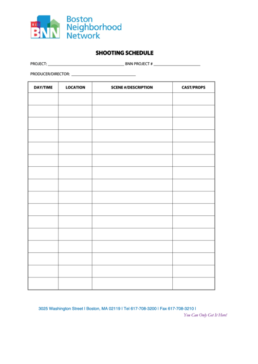 Shooting Schedule Template Printable pdf
