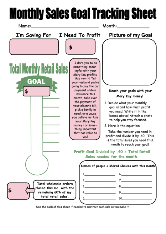 Monthly Sales Tracking Sheet Template Printable pdf