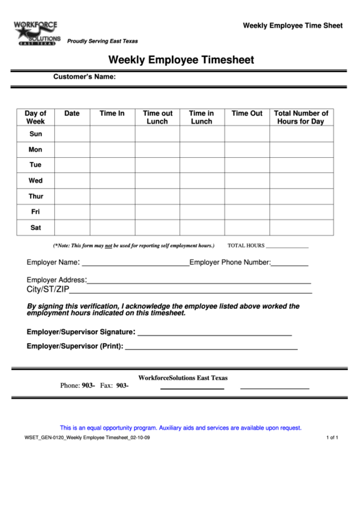 Sample Weekly Employee Timesheet Template Printable pdf