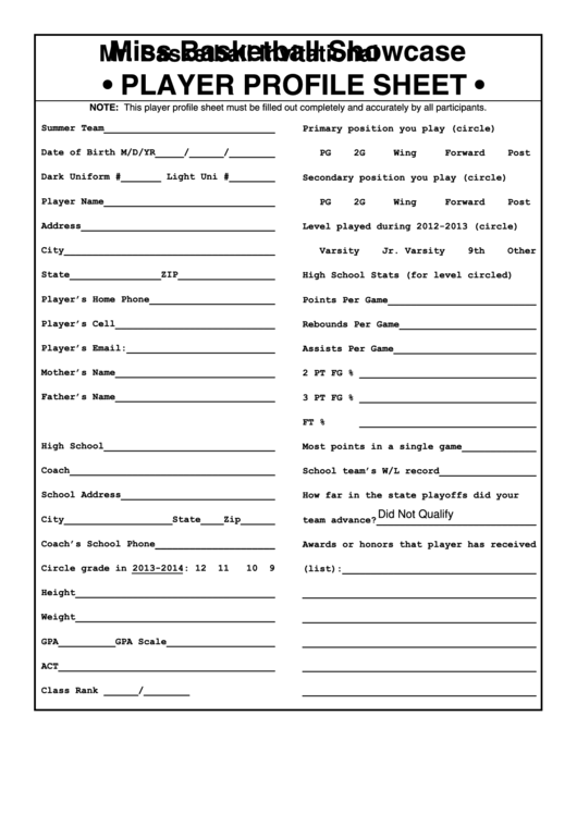  Printable Blank Player Profile Template 