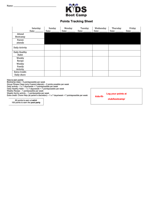 Points Tracking Sheet Printable pdf