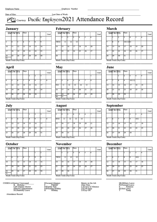 Calendar For Employee Attendance / Part of a company's responsibilities