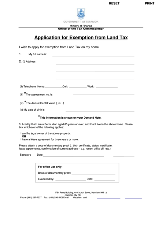 Fillable Application For Exemption From Land Tax Printable pdf