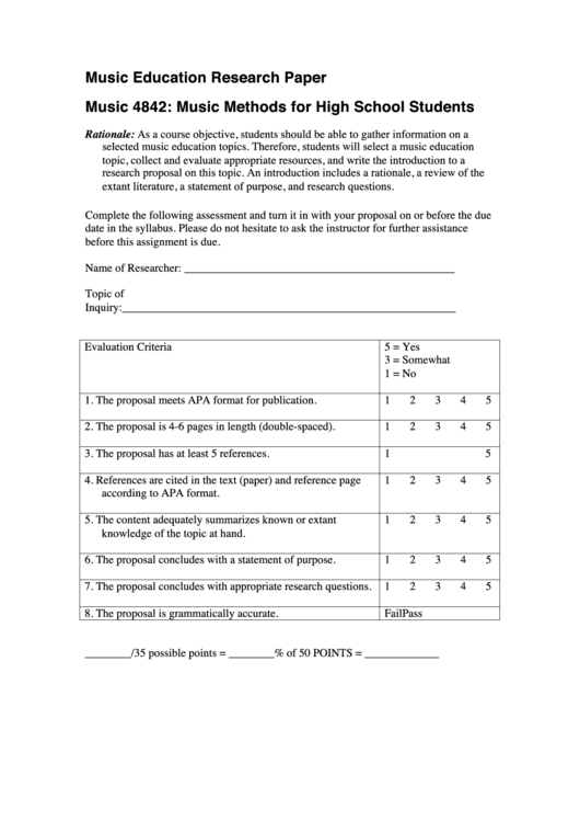 Music Education Research Paper Printable pdf