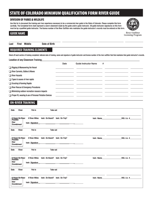 State Of Colorado Minimum Qualification Form River Guide Printable pdf