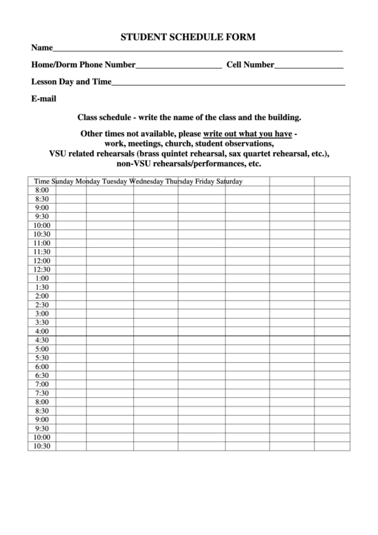 Student Schedule Form