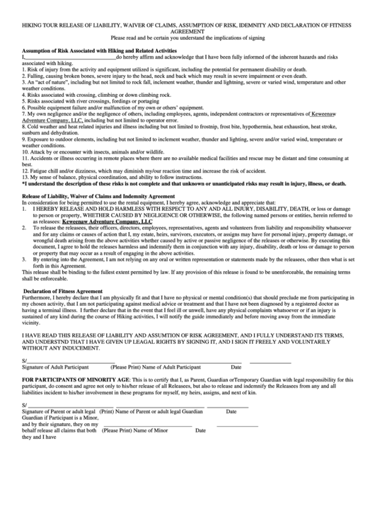 Hiking Waiver Template