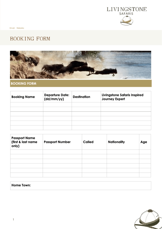 Fillable Booking Form - Livingstone Safaris Printable pdf