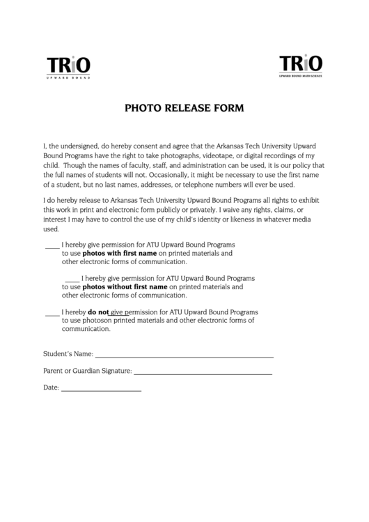 Photo Release Form Printable pdf