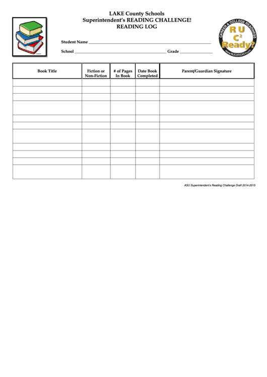 School Reading Log Template - Lake County Schools Printable pdf