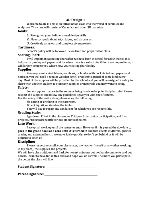3d Design 1 Goals Class Registration Form Printable pdf