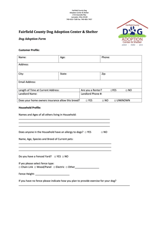 Dog Adoption Forms - Fairfield County Printable pdf