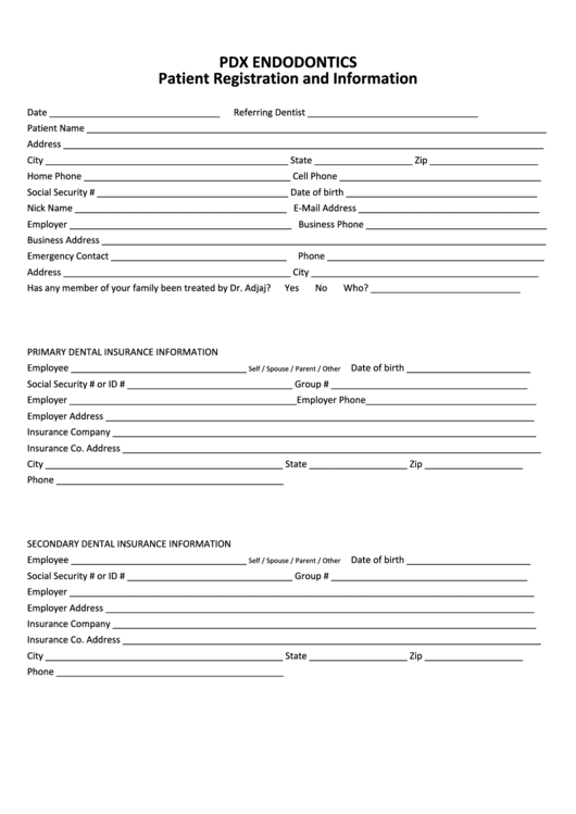 Patient Registration And Health History Form Printable pdf