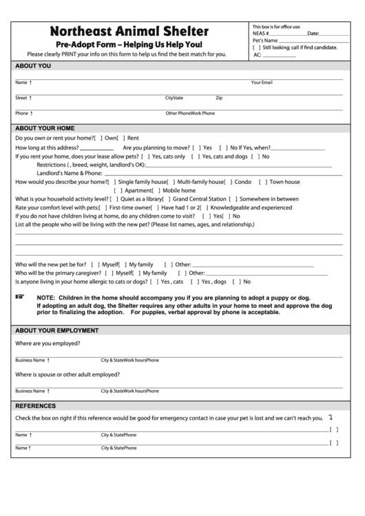 Pre Adopt Form Printable pdf
